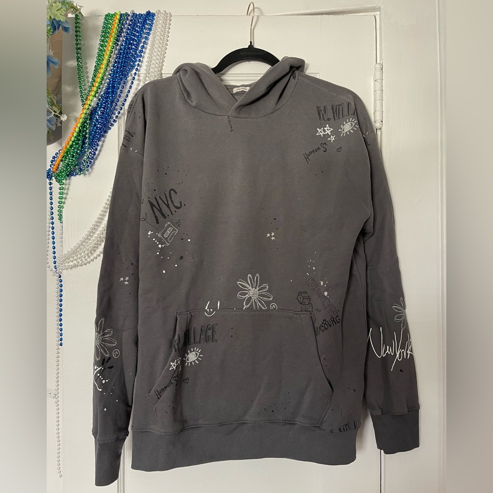Women’s Abercrombie and Fitch gray hoodie with NYC themed graffiti